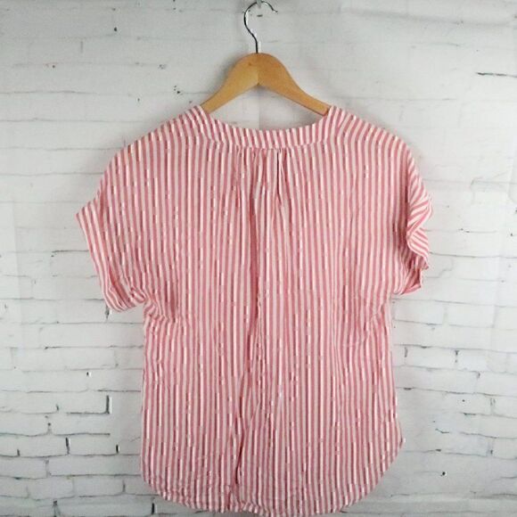 GAP ROSE PINK & WHITE STRIPE SHORT SLEEVE V NECK TOP SIZE SMALL - Picture 8 of 10